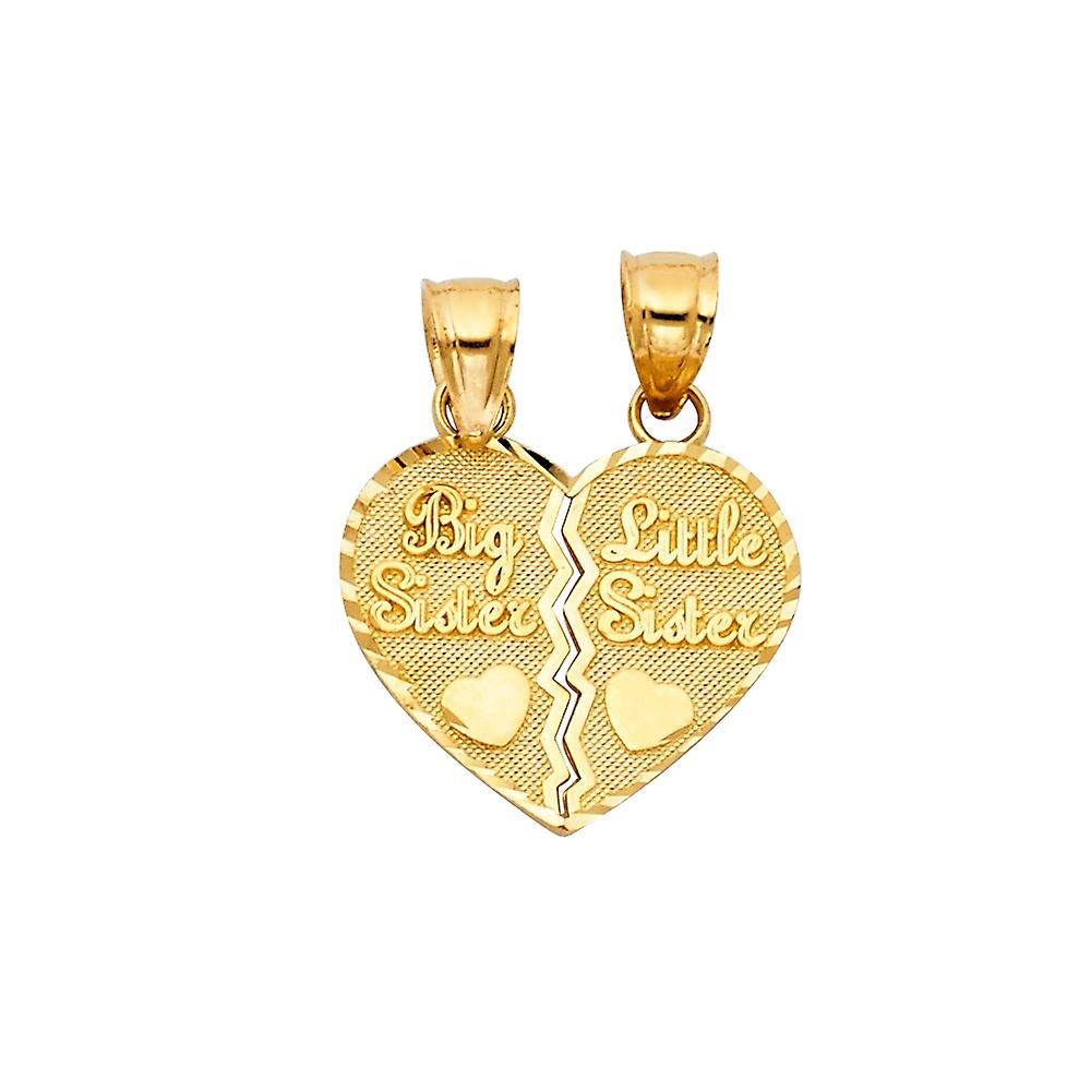Collier pendentif cœur en or jaune 14 carats (2 pièces), pendentif 18 x 22 mm pour femme - 1,8 gramme
