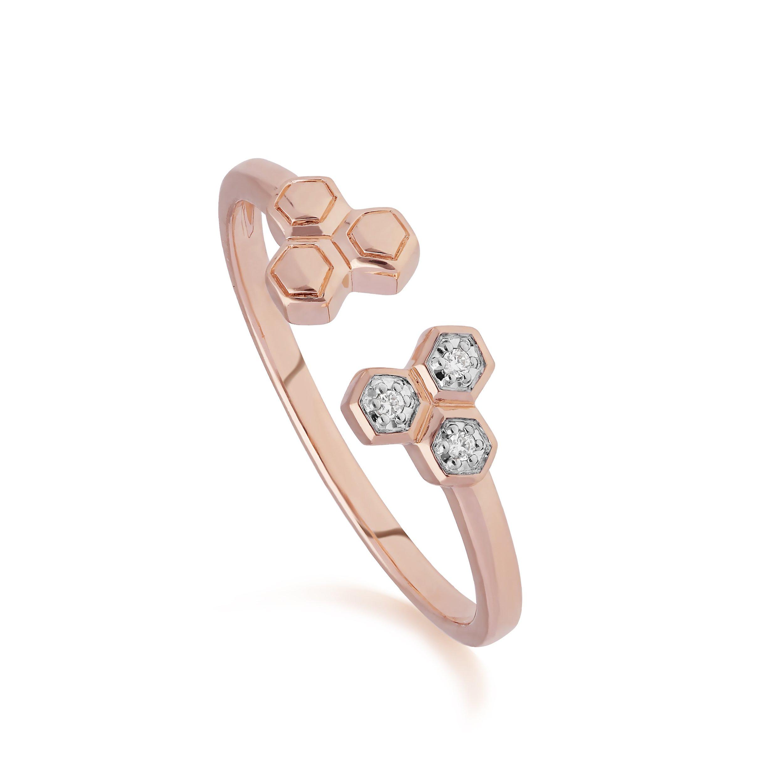 Diamond Open Hexagon Trilogy Ring in 9ct Rose Gold 191R0901029
