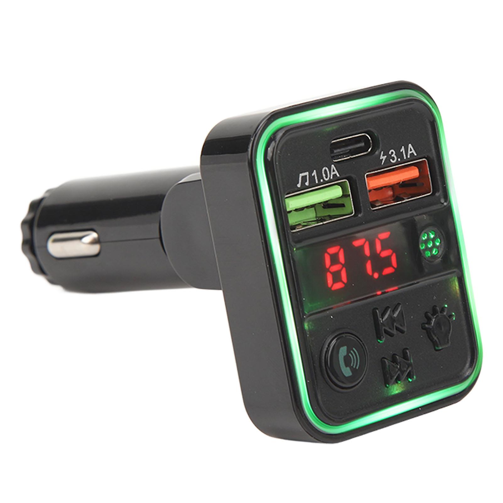 P18 Car Transmitter Wireless Adapter Handsfree Call Music 2 Charging Port 7 Colorful Light Car Accessory DC12‑24V