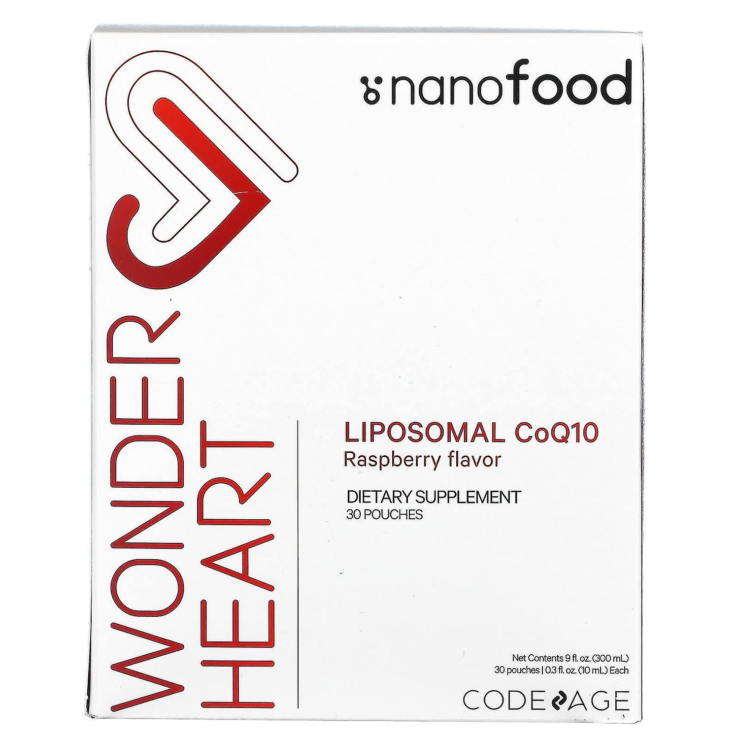Codeage, Nanofood, Wonder Heart, Liposomal CoQ10, Raspberry, 30 Pouches, 0.3 fl oz (10 ml) Each
