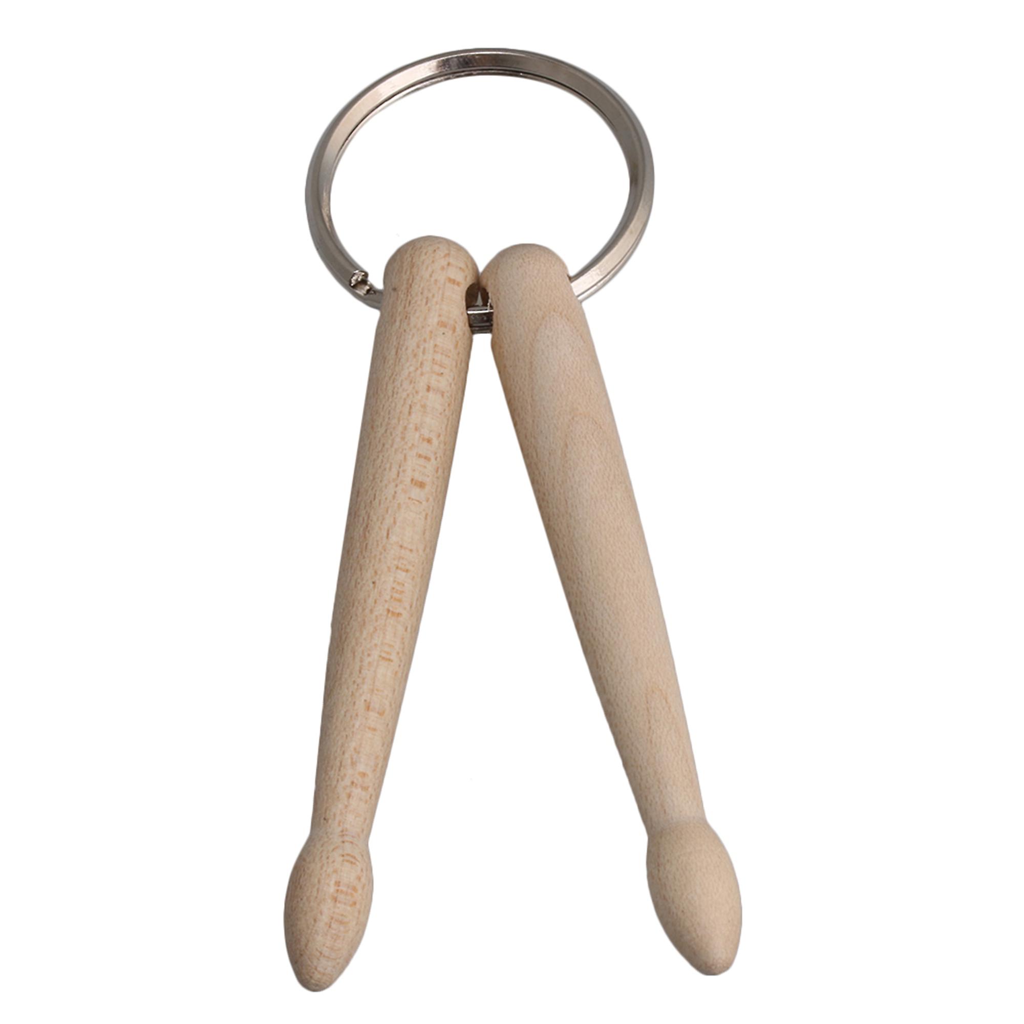 9cm Mini Natural Wood Drum 2 Sticks Keychain for Musical Instrument