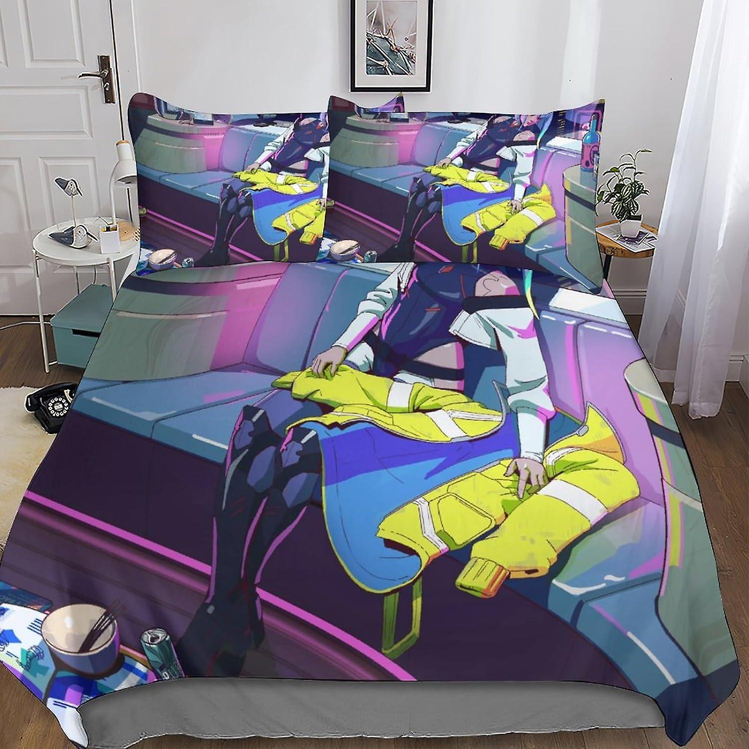 HOUKIG Cyberpunk Edgerunner - غطاء لحاف ثلاثي الأبعاد ، طقم مفروشات من القطن ، غطاء لحاف مطبوع سهل العناية وغطاء وسادة ، فيلم خيال علمي ، للبالغين و Ch