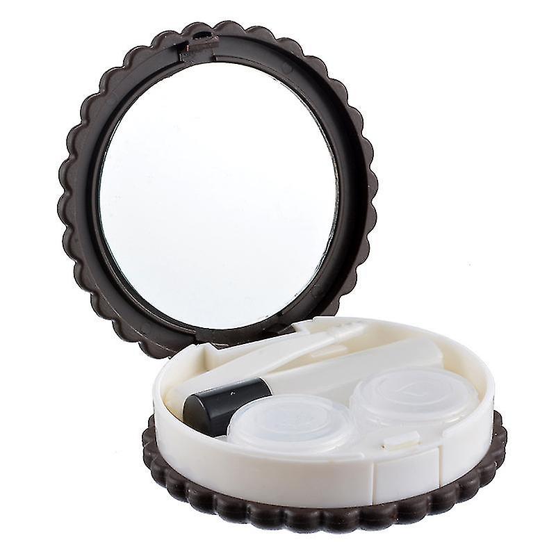 Cookie Shaped Contact Lens Case Travel Contact Lens Box With Mirror (brown)