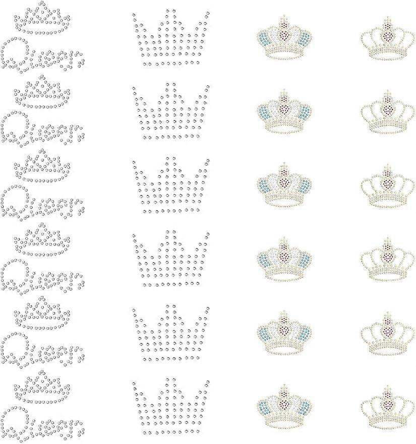 24PCS Crown Iron on Crystal Rhinestone Decals Glitter Hotfix Rhinestone Iron-on Transfers Crown Pattern Glitter Hotfix Sparkle Decals