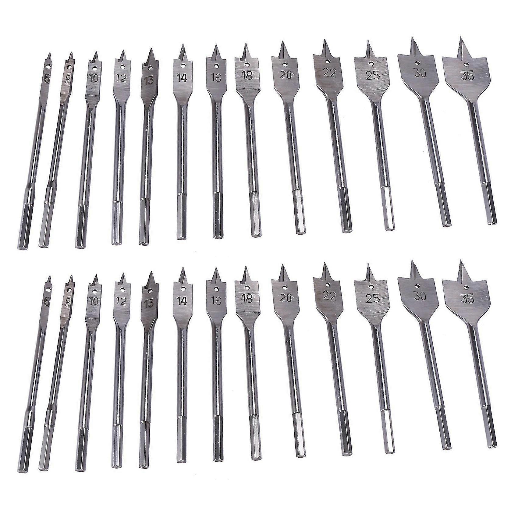 26pcs Flat Spade Drill Bits Set Metal Bit Kit Hex Shank