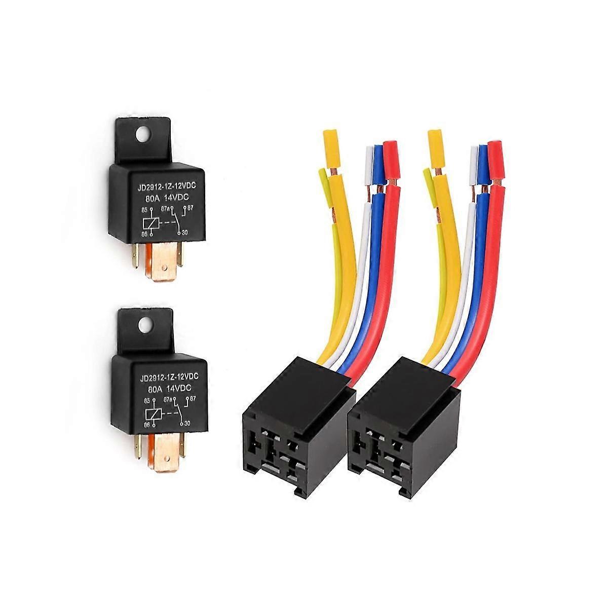 Car Relay with Harness, 5Pin 80A Relay On/Off Normally Open SPDT Relay Socket Plug JD2912-1Z-12VDC 80A 14VDC