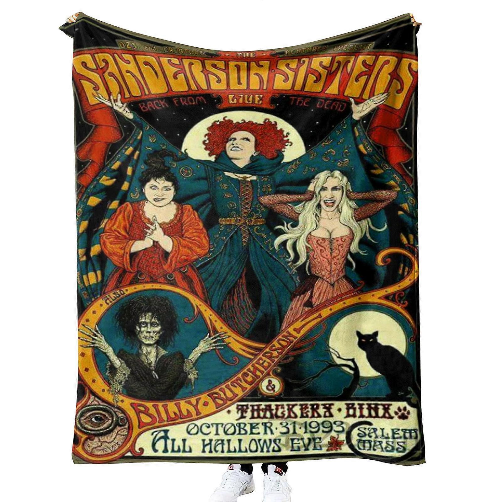 Hocus Pocus Blanket for Couch Sofa Bed Halloween Fleece Bedspread Blanket Vintage Bedding Picnic Wool Soft Blanket