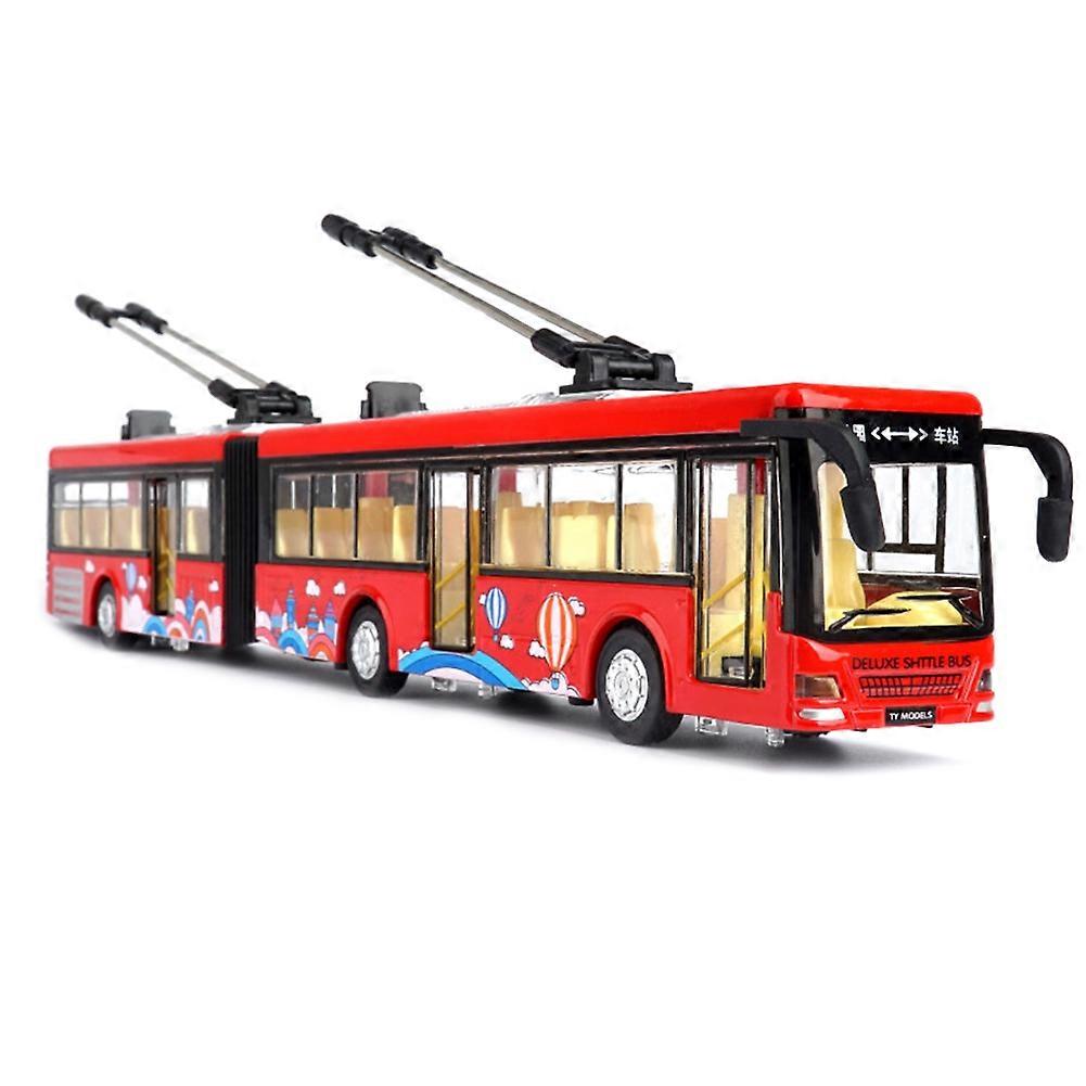 High Simulation 1:50 Alloy Pull Back Double Bus City Bus Model Vehicles Metal Diecasts Flashing Musical Boy Toys Red