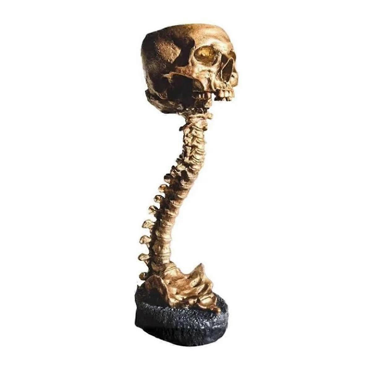 Resin Skull Planter & Spine Stand Set, Polyresin Skulls Pot, Halloween Decoration Retro Human Skull