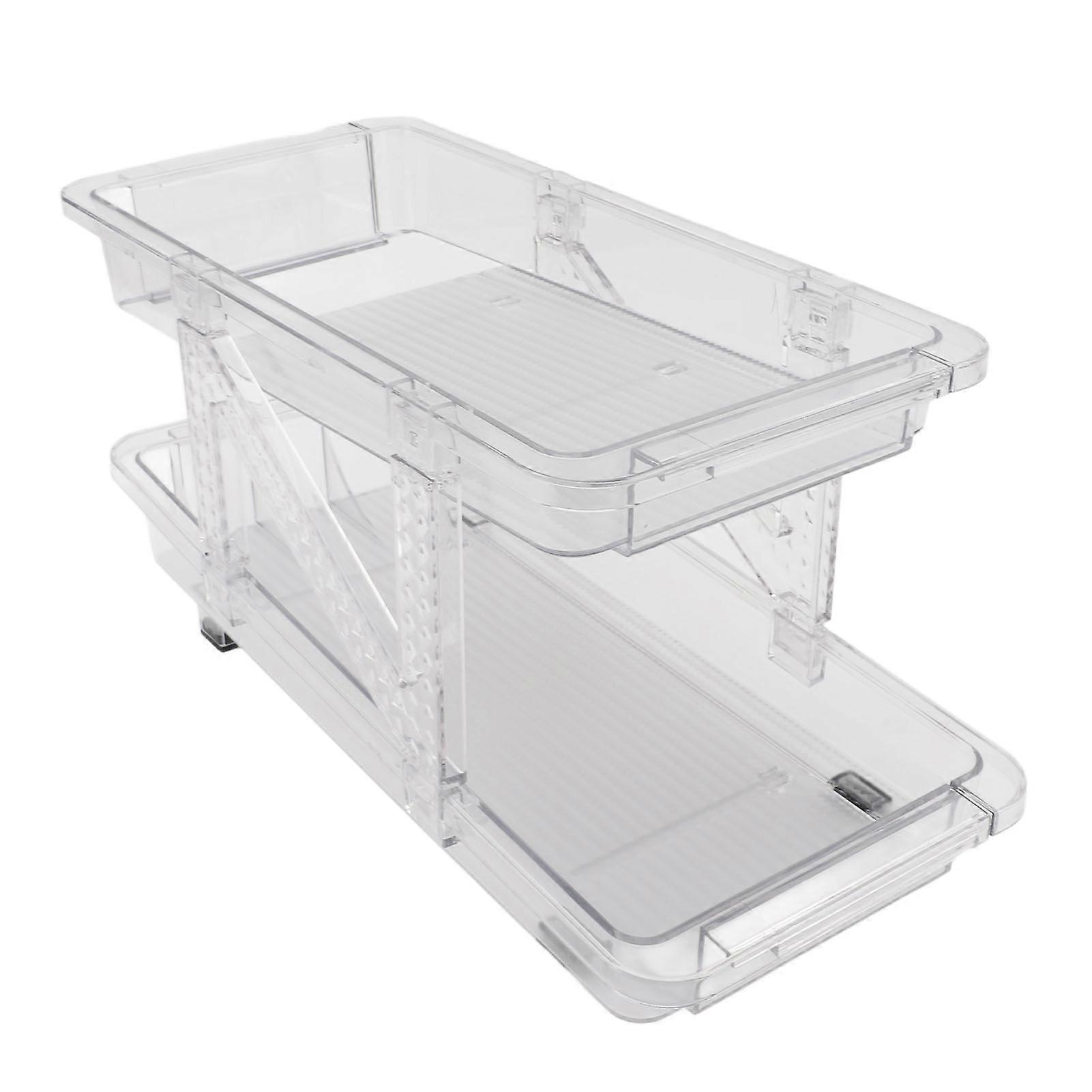 Rolling Soda Can Organizer for Refrigerator 2 Layer Clear Expandable Beverage Dispenser Automatic Rolling Beer Can Holder for Fridge Pantry Freezer