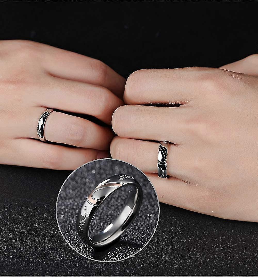 His & Her Stainless Steel Matching Couple Rings - Heart Shape "Real Love" Promise Rings Set, 2 Pieces