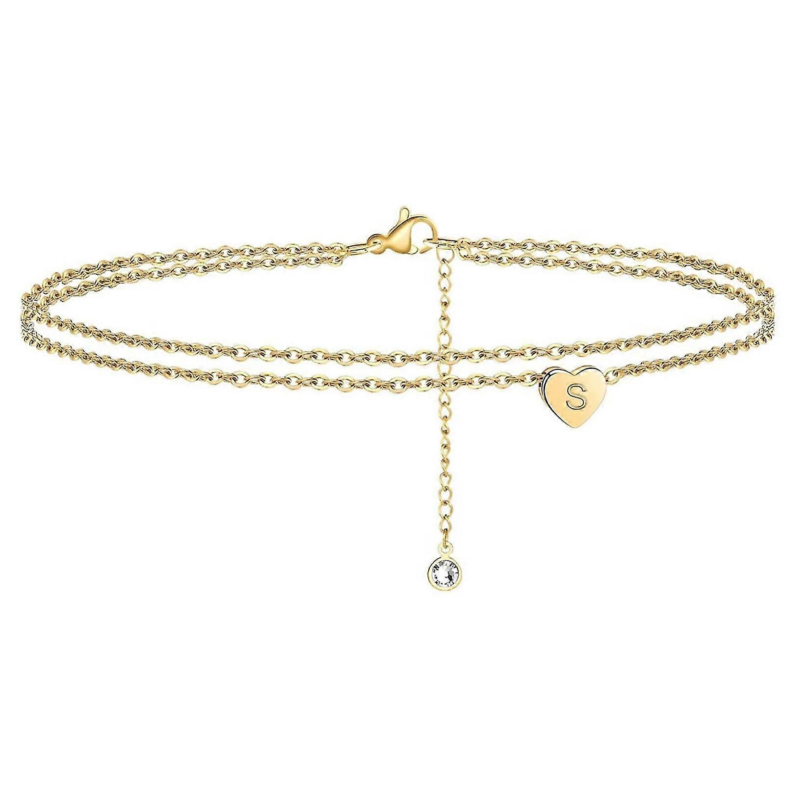 2022 جديد القلب الأولي الشاطئ أساور الكاحل للنساء، 14K الذهب المملوءة يدويا لذيذ طبقات الخلخال رسالة القلب الأولية الكاحل الأساور للنساء