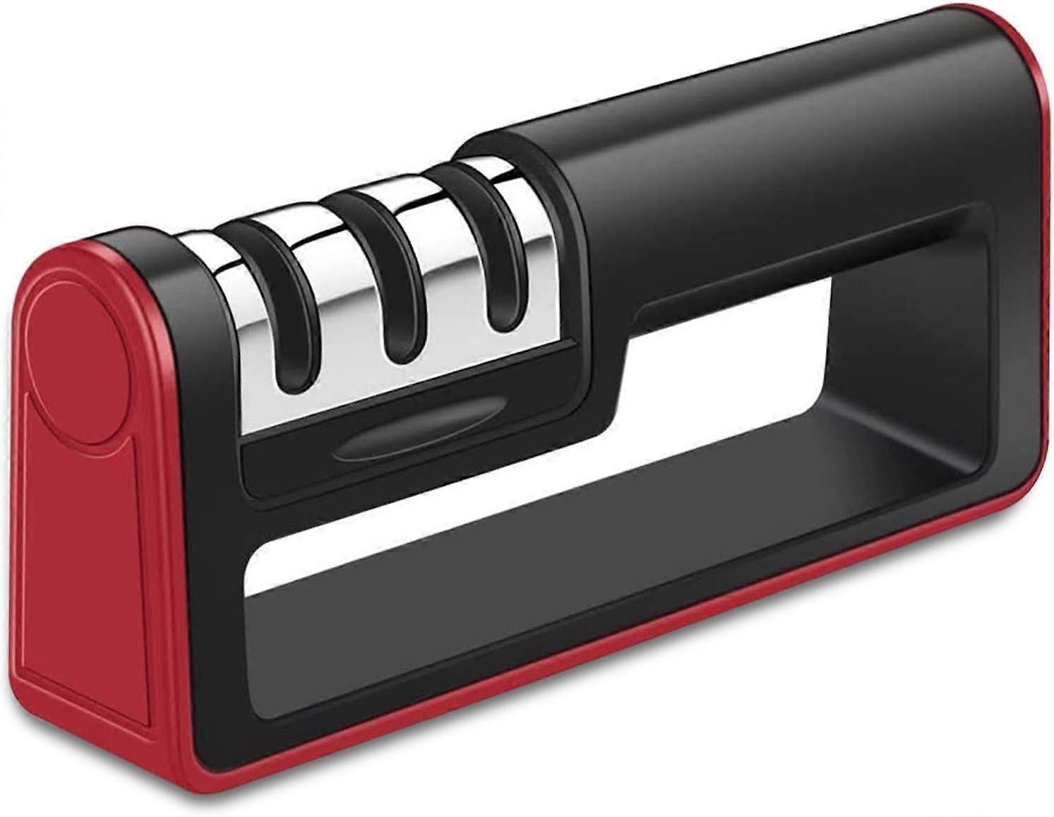 Manual Knife Sharpener Knife Sharpener Professional [3 Levels], Knife Sharpener (Red-Black)