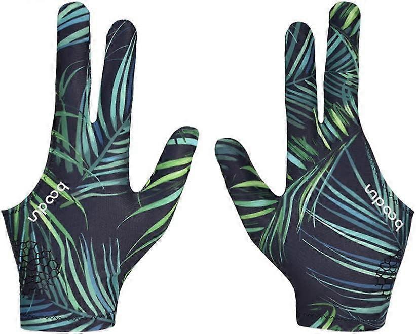 HEALLILY Elastic 3 Fingers Show Gloves for Billiard Shooters Carom Pool Snooker Cue Sport Wear on the Right or Left Hand Leaves Pattern