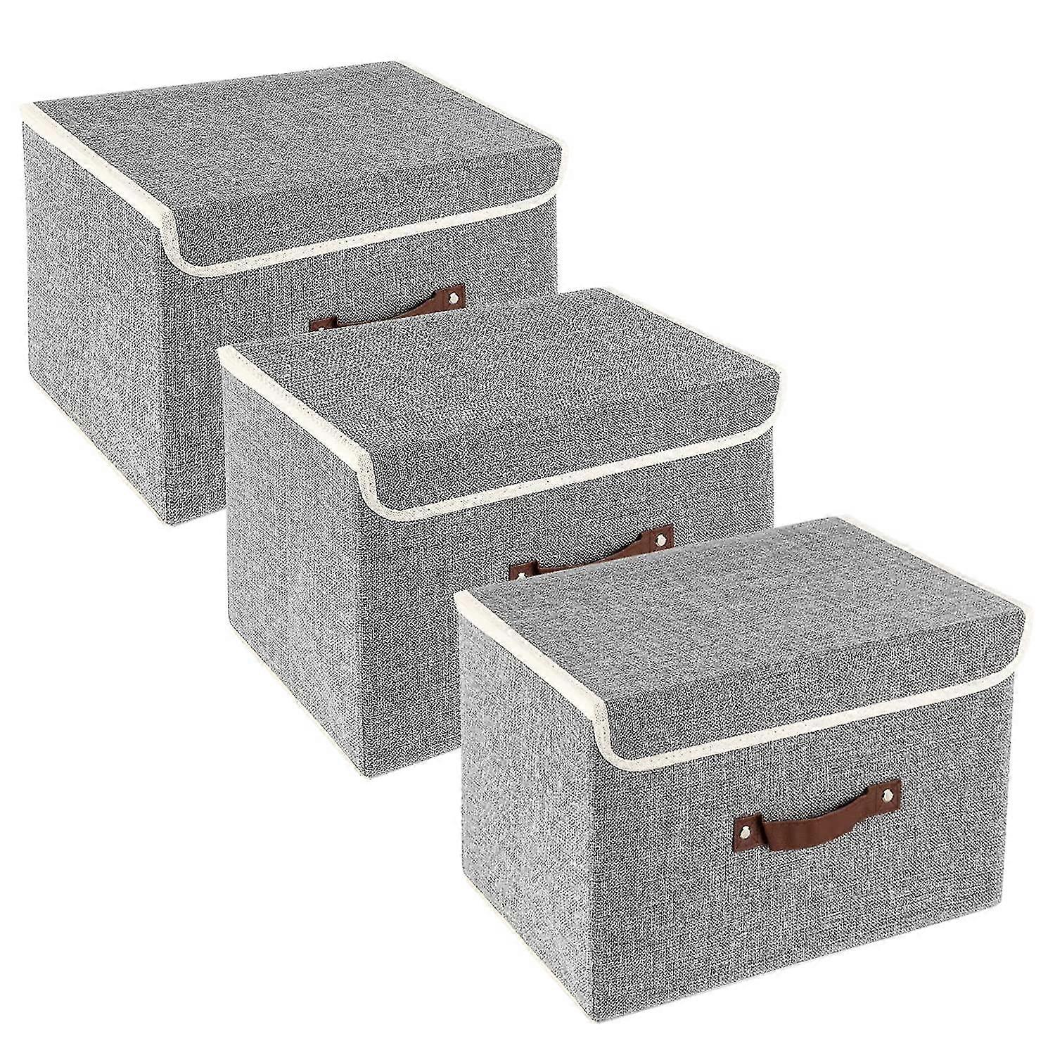 Pack Of 3 Foldable Storage Boxes With Lids, Boxes Storage With Lids, Boxes Storage For Clothes - Grey