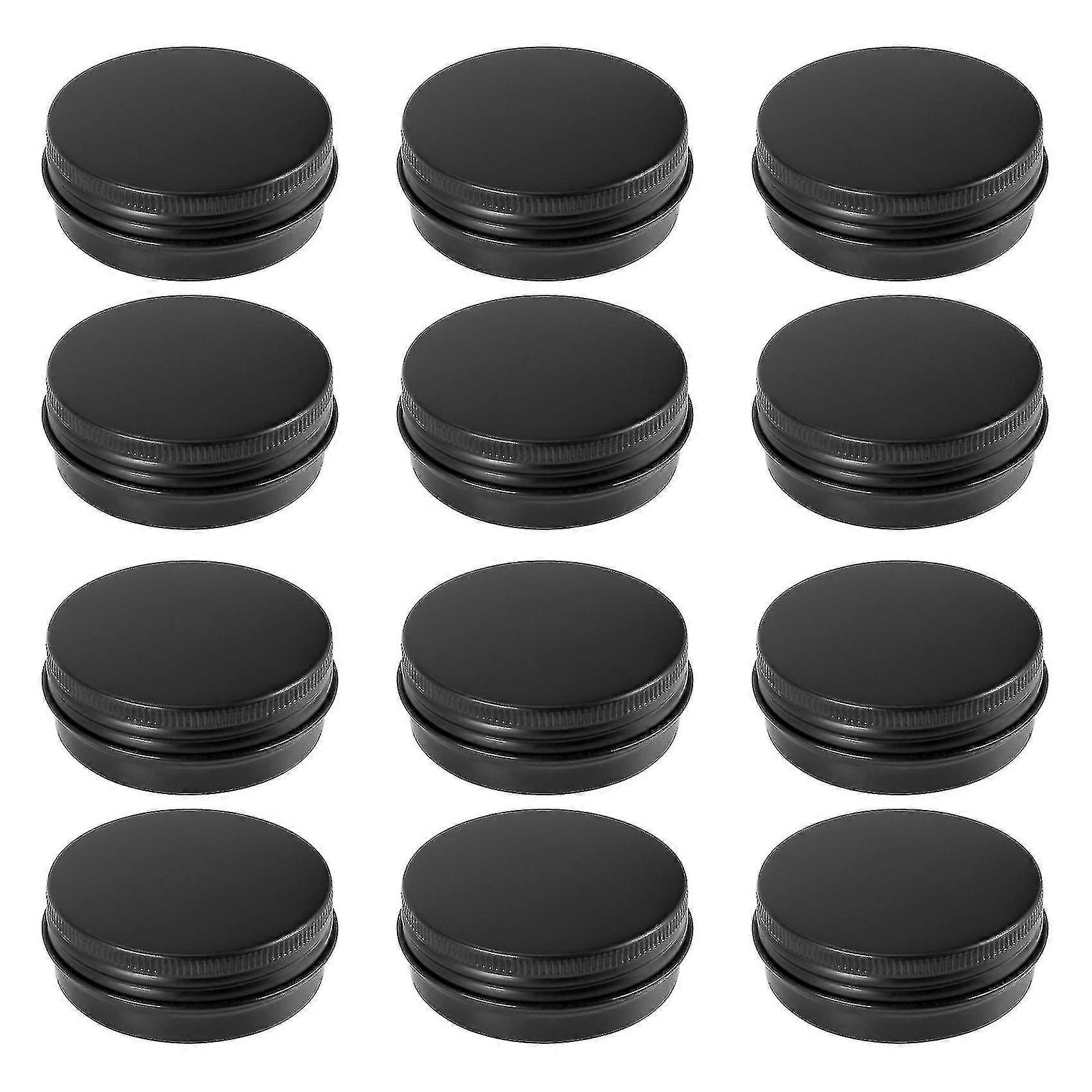 12 יחידות 1oz שחור צנצנות פח אלומיניום עגולות עם מכסה בורג מיכלי פחיות אחסון מתכת ריקות לארגון Cy