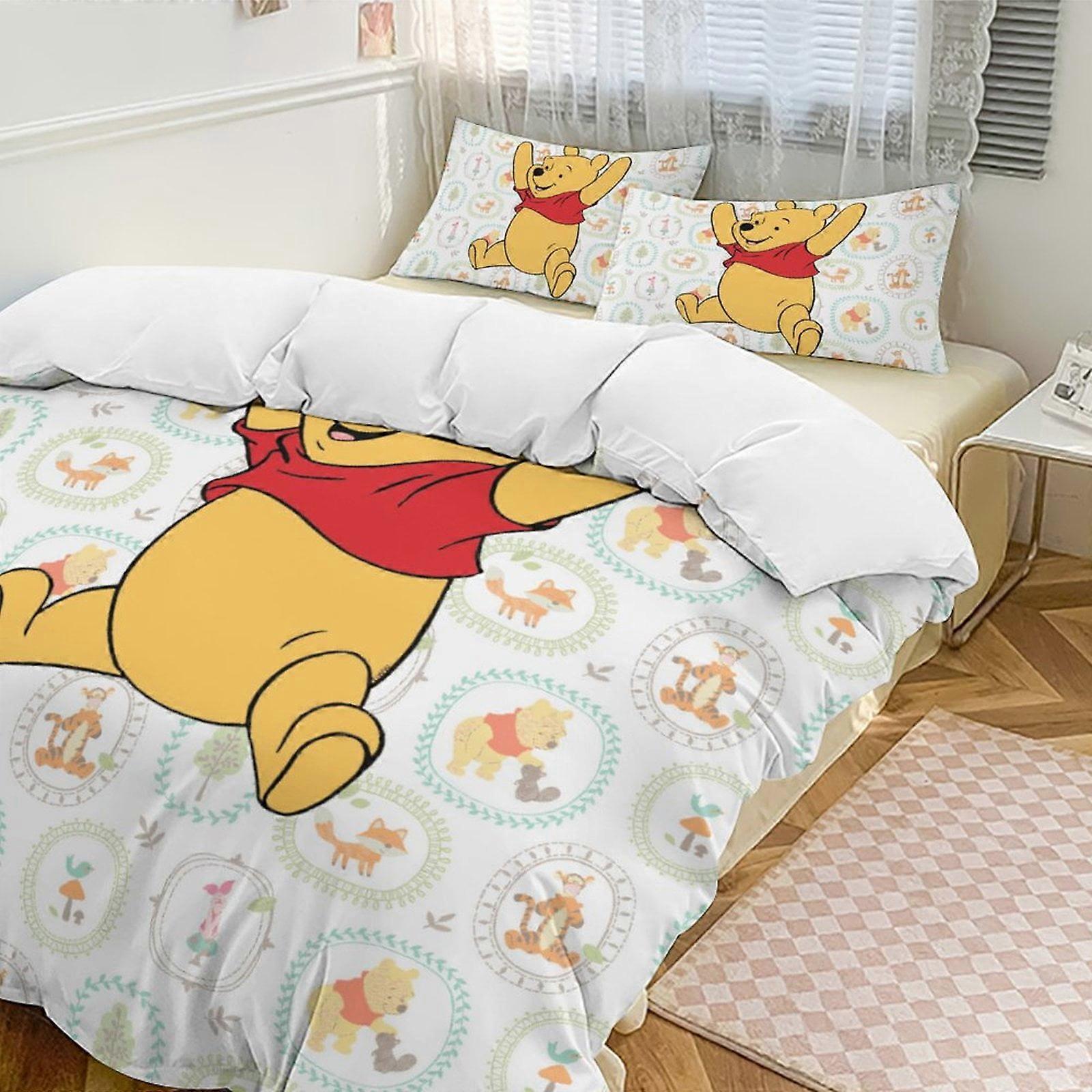 v7475 Lakan Sängkläder Naturväxter Nalle Puh Täcke Set Mjuk 3 st Twin sängkläder set tjockare för hela säsongen, 1 täcke 2 kudde shams