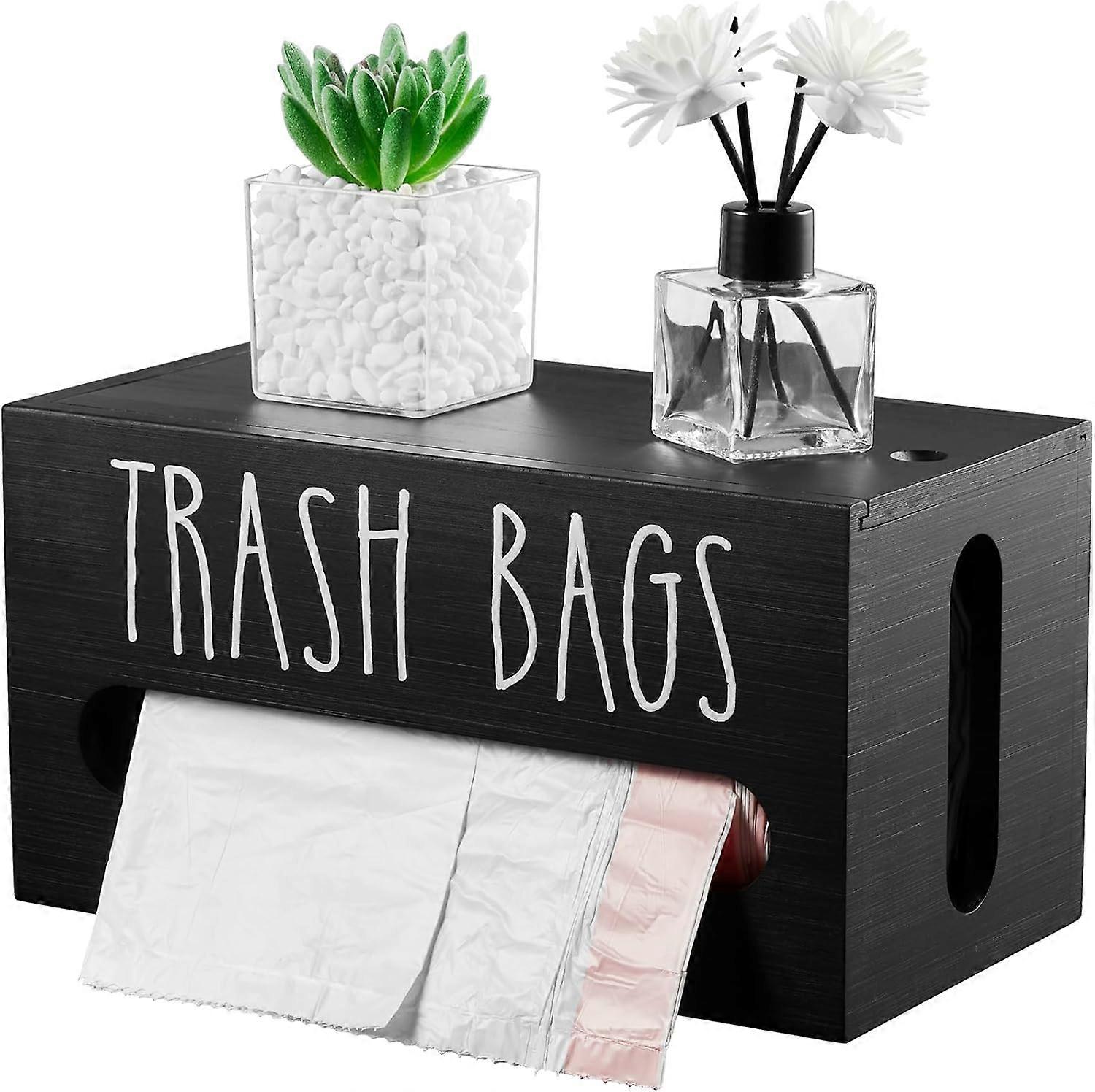 Trash Bag Dispenser, Trash Bag Organizer Wall Mount, Wooden Trash Bag Roll Holder for Plastic Bags Countertop, Home Decor Under Kitchen Sink Organizat