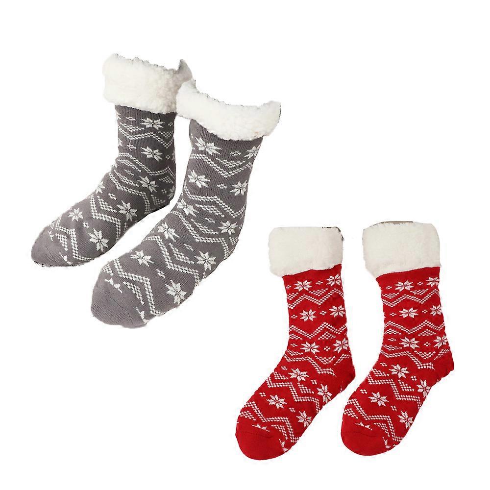 Slipper Socks, 2 Pairs Long Tube Non-Slip Floor Socks, Ultra Soft Christmas Winter Non Skid Snowflake