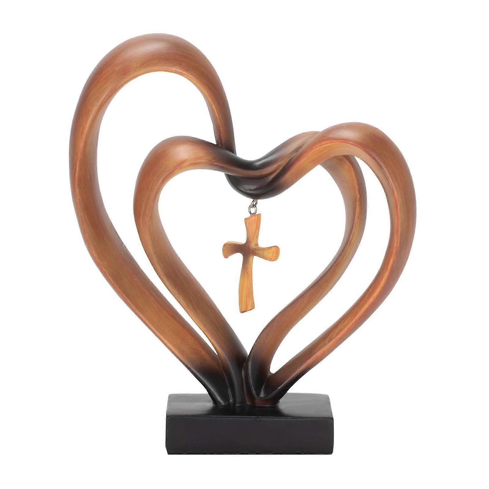 Unique Intertwined Hearts Table Top Decor,Jesus Cross Decor Gift With Base