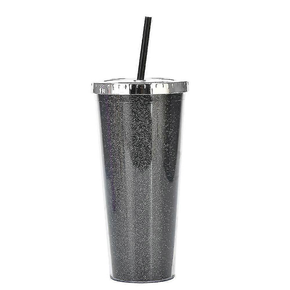 700ml Reusable Cold Water Cup Plastic Cup, Double-layer Shiny Drink Cup With Lid And Straw