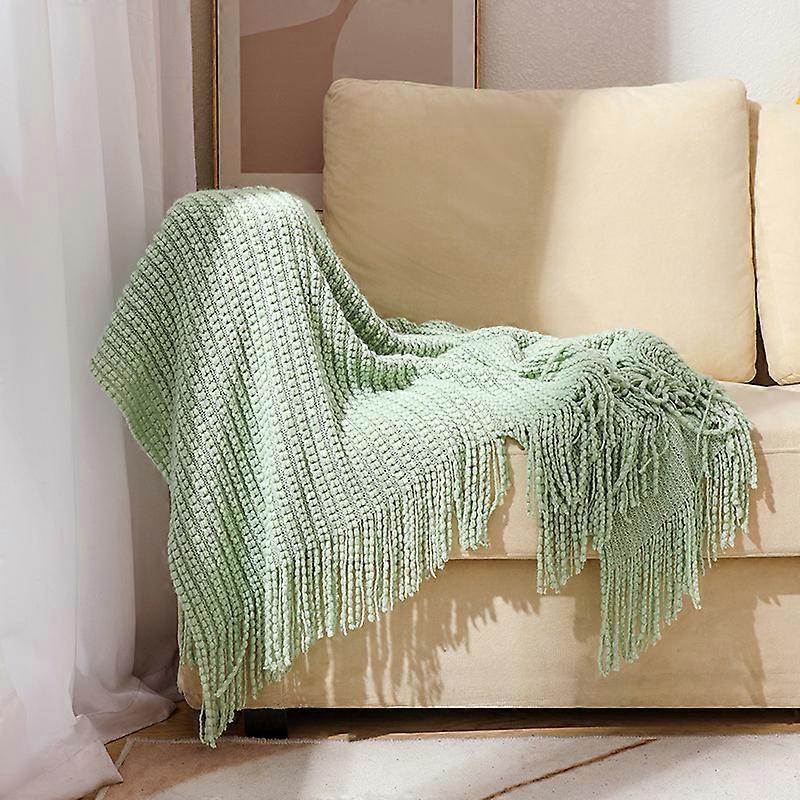 Fall Sofa Blanket - Soft Boho Style Blanket, Cozy Rust Color Knitted Farmhouse Chenille Blanket, Small Knitted Lightweight Blanket and Blanket for Bed
