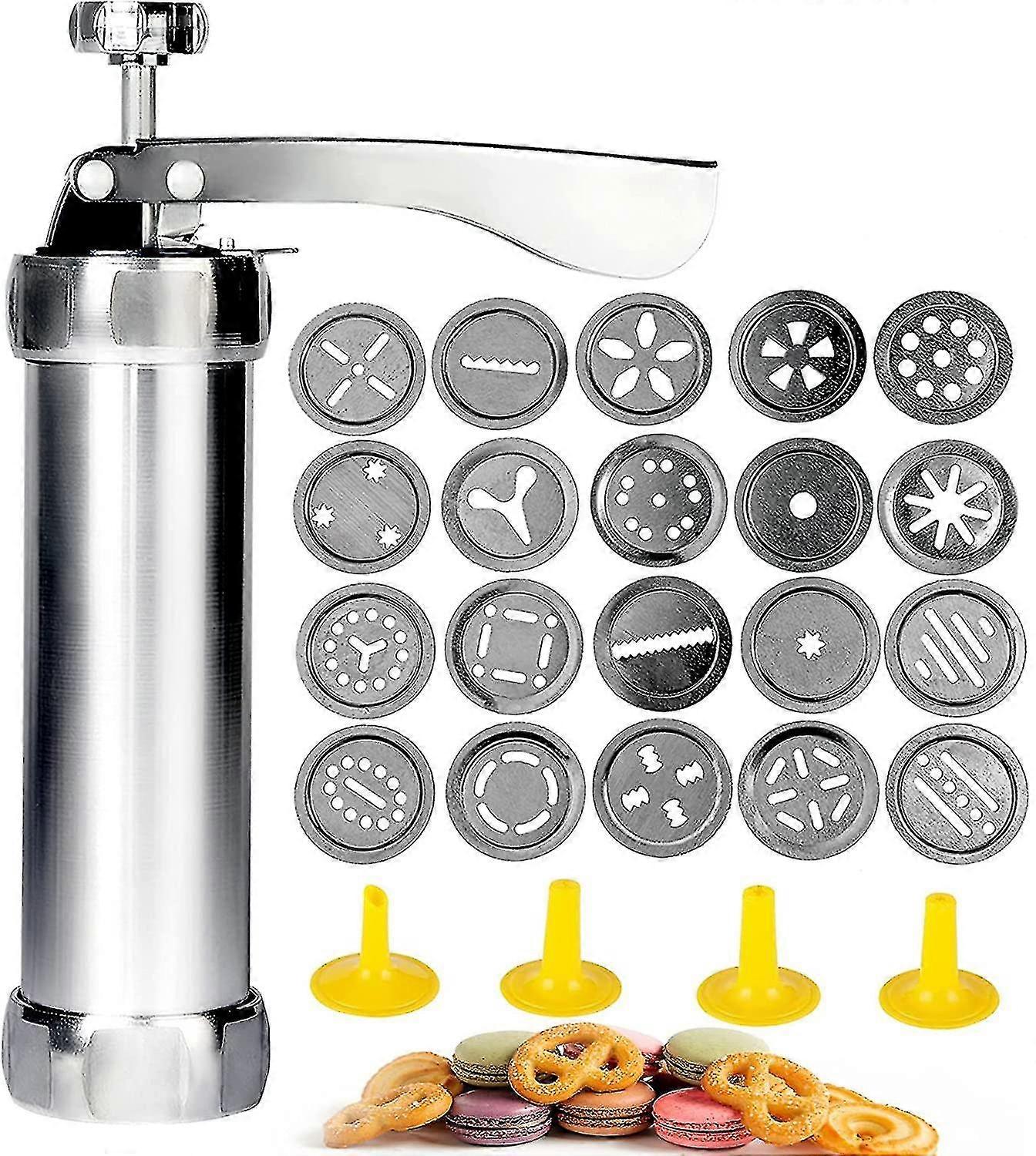 Stainless Steel Biscuit Press Gun With 20 Cookie Discs And 4 Nozzles
