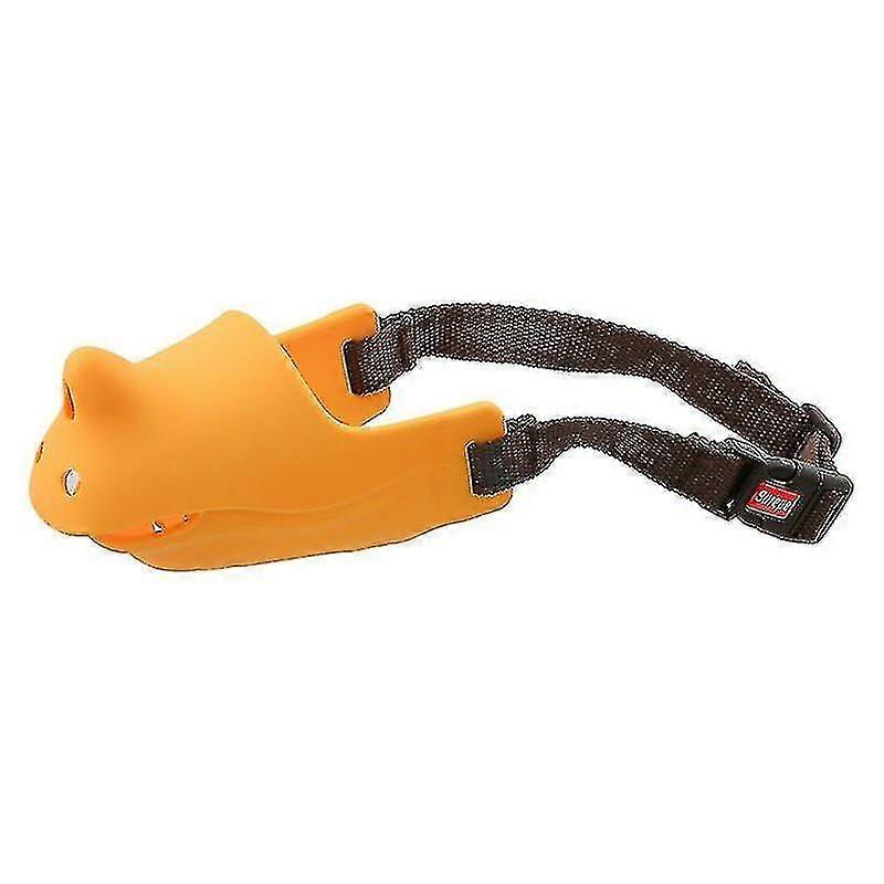 Yellow Pure Silicone Adjustable Rhino-Shaped Dog Muzzle (Size: L)