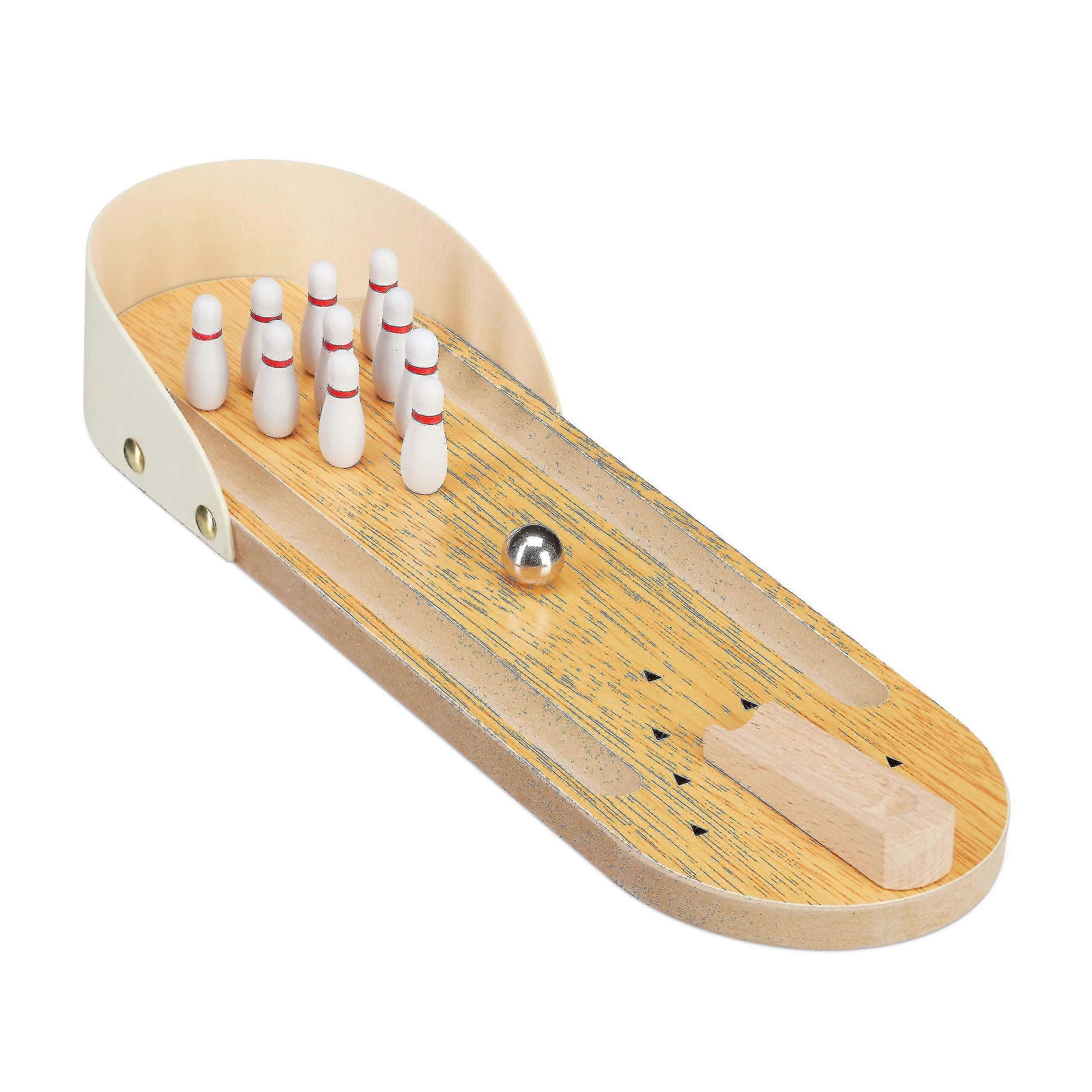 Mini Wooden Desktop Table Top Bowling Game, Set With 10 Pins, Strategy Game For Adults & Children