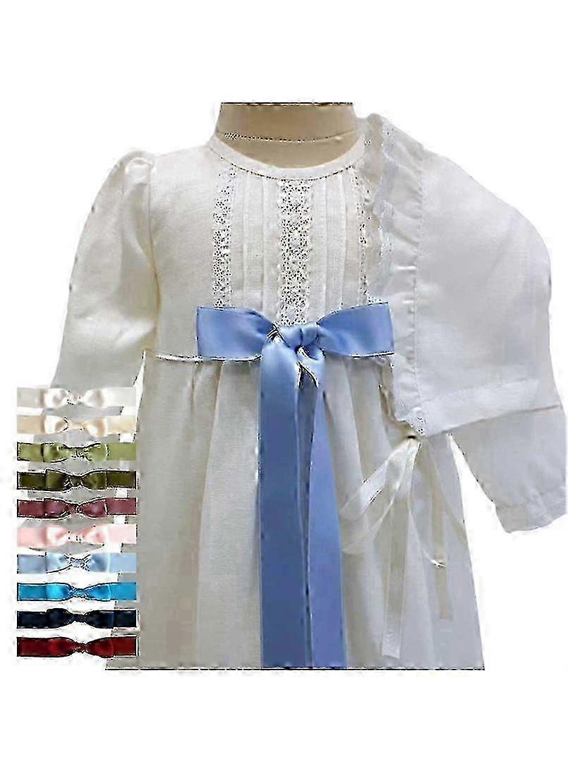 Robe de baptême en lin blanc cassé à manches longues, bonnet, 6 nœuds au choix