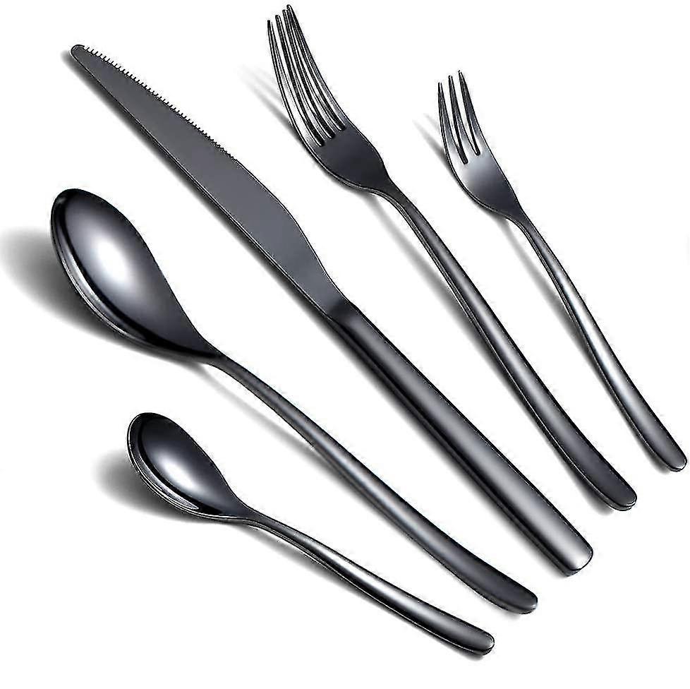 Schwarzes Besteck Set 5 Stck, Schwarzes Besteckset Aus Edelstahl, Schwarze Titanbeschichtung, Utensiliensets Service-set (schwarz Glnzend)
