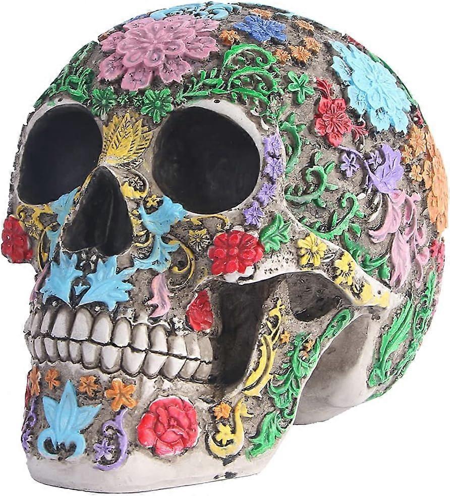 SZTXJ Teschio umano / Modello di cranio - Motivo floreale - A grandezza naturale