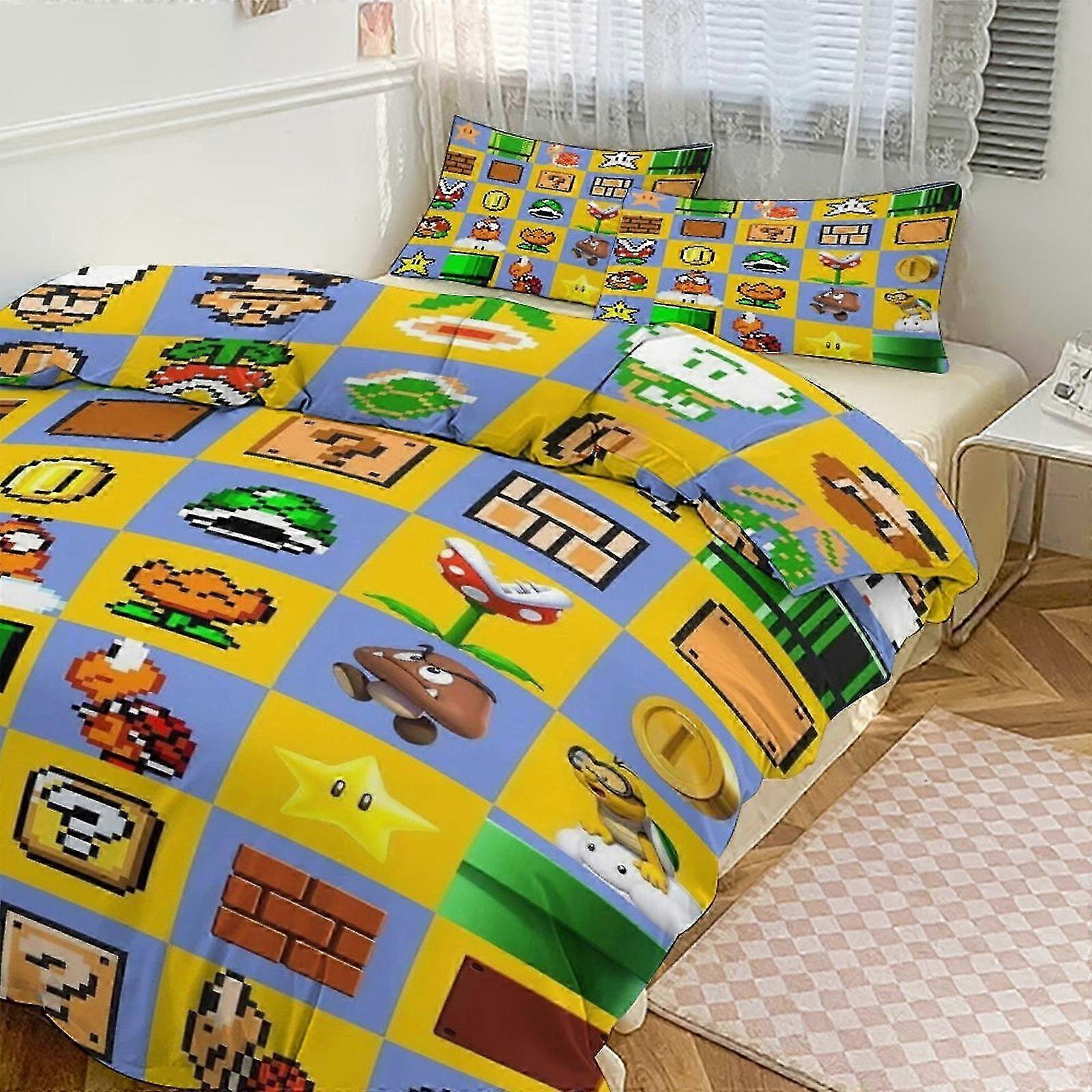 o2220 Bed Sheets Mario Print Bedding Set Pattern Duvet Cove Set3 Pieces
