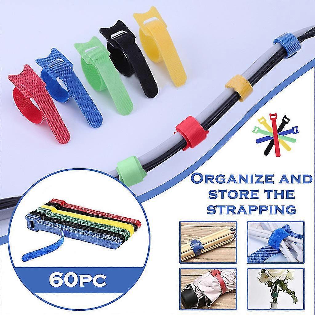 60pc T-type Cable Ties Cable Data Cable Management Tape Self-adhesive