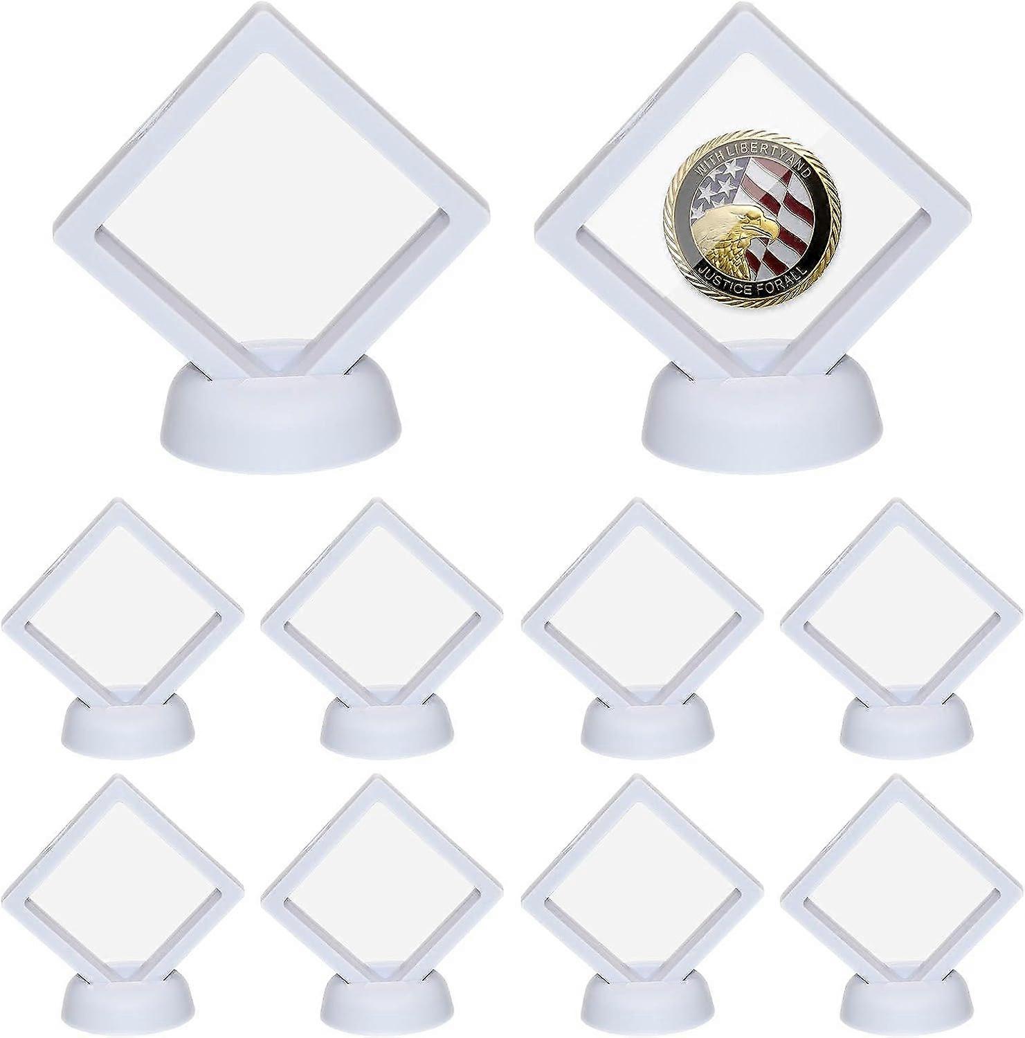 10 Pack 3D Floating Display Stands for Medals, Specimens (White)
