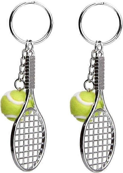 2 Tennis Racket Keychain, Metal Keychain Creative Keychain Sports Keychain Tennis Ball Keychain