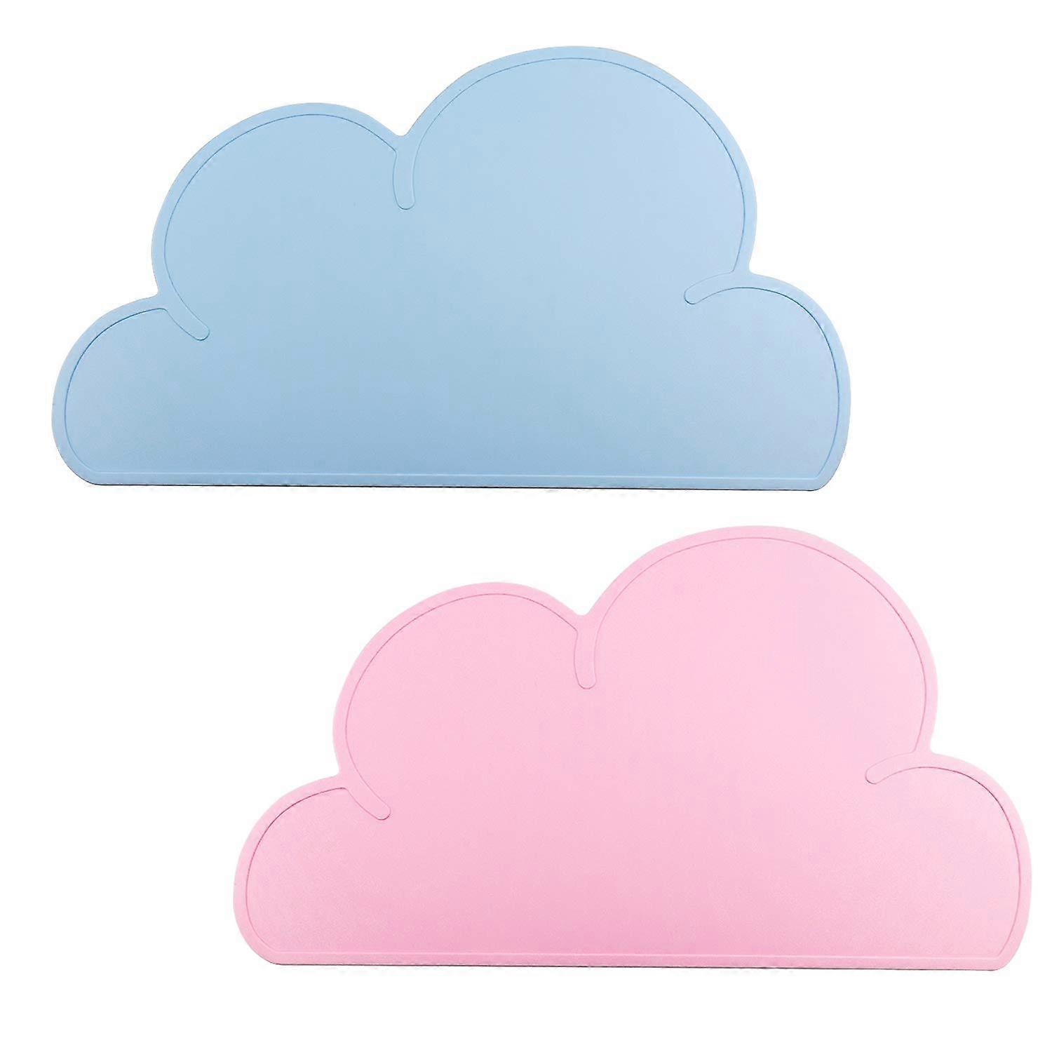 2PCS Cloud Shape Non Slip Foldable Portable Heat Resistant Kids Tableware(Blue, Pink)