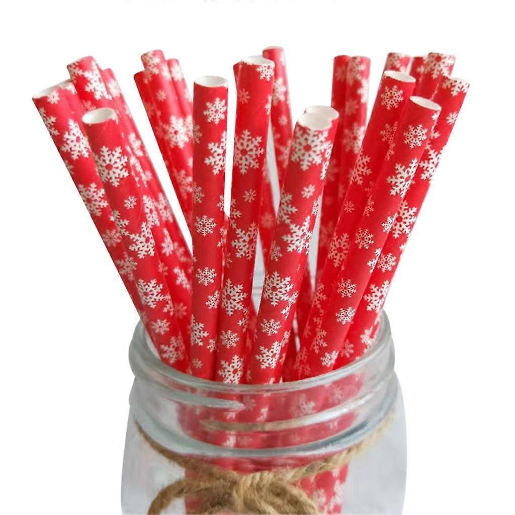 25pcs Christmas Paper Straws Biodegradable Drinking Straw Stripe Tree Snowflake Straw for Wedding Party Favors