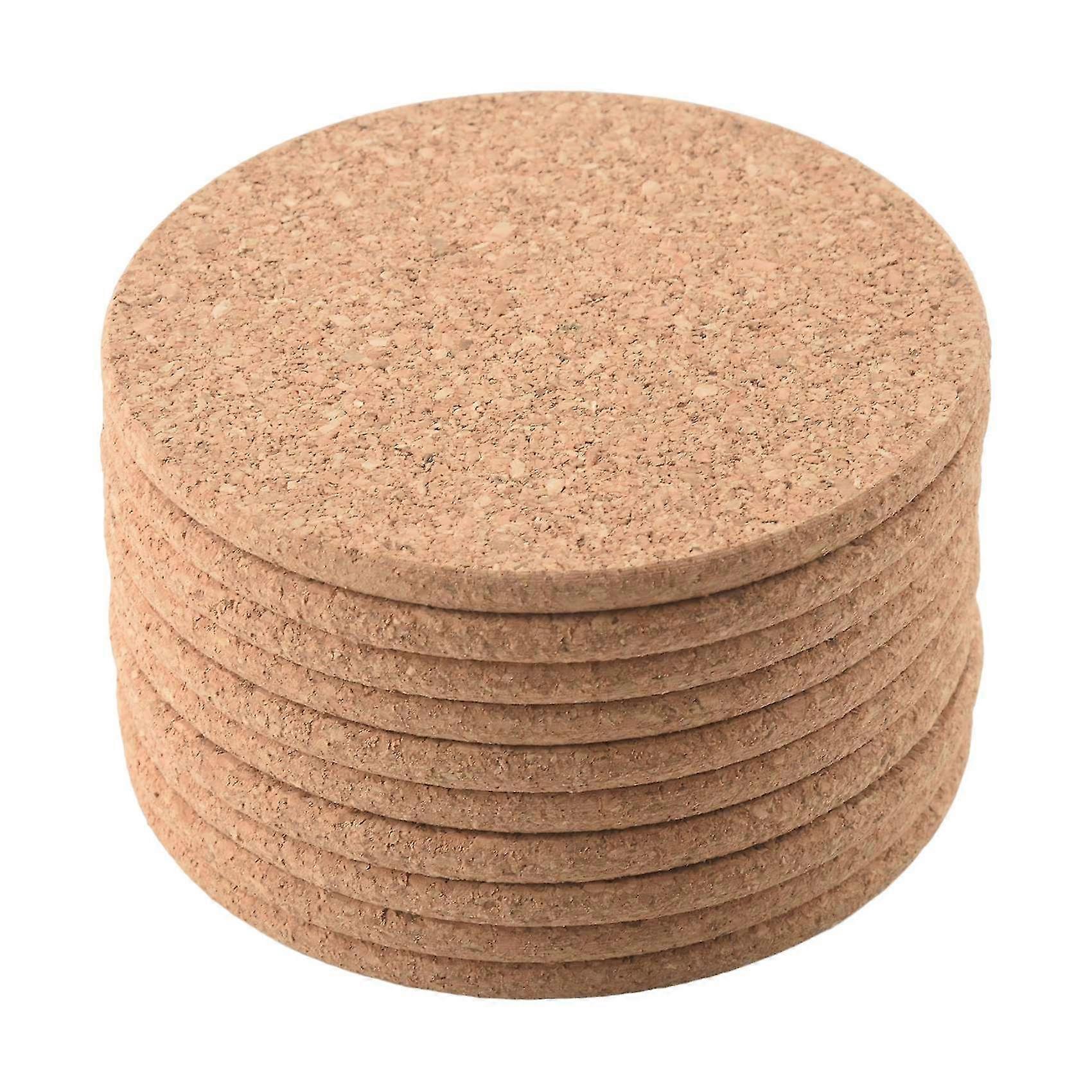 Set of 10 Cork Bar Drink Coasters - Absorbent and Reusable - 90mm, 5mm Thick