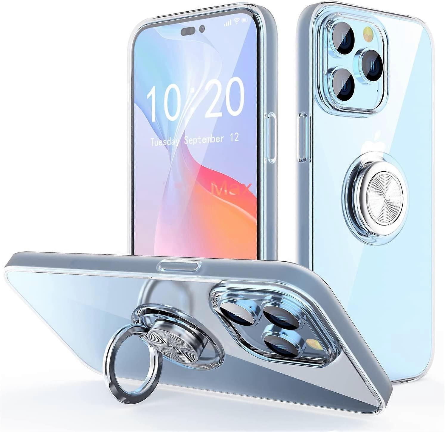 Case for iPhone 14 Pro, Clear Body Soft TPU Shockproof Case with 360 Degree Rotation Ring Kickstand(Work with Magnetic Car Mount) for iPhone 14 Pro Ca