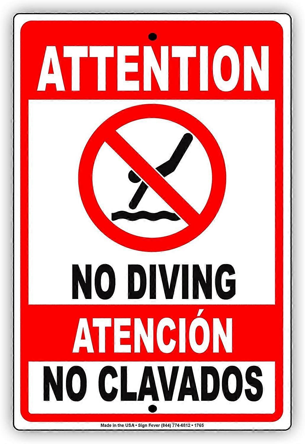 LINCMAN Attention No Diving Atencin No Clavados English Spanish Bilingual Safety Protection Alert Ca