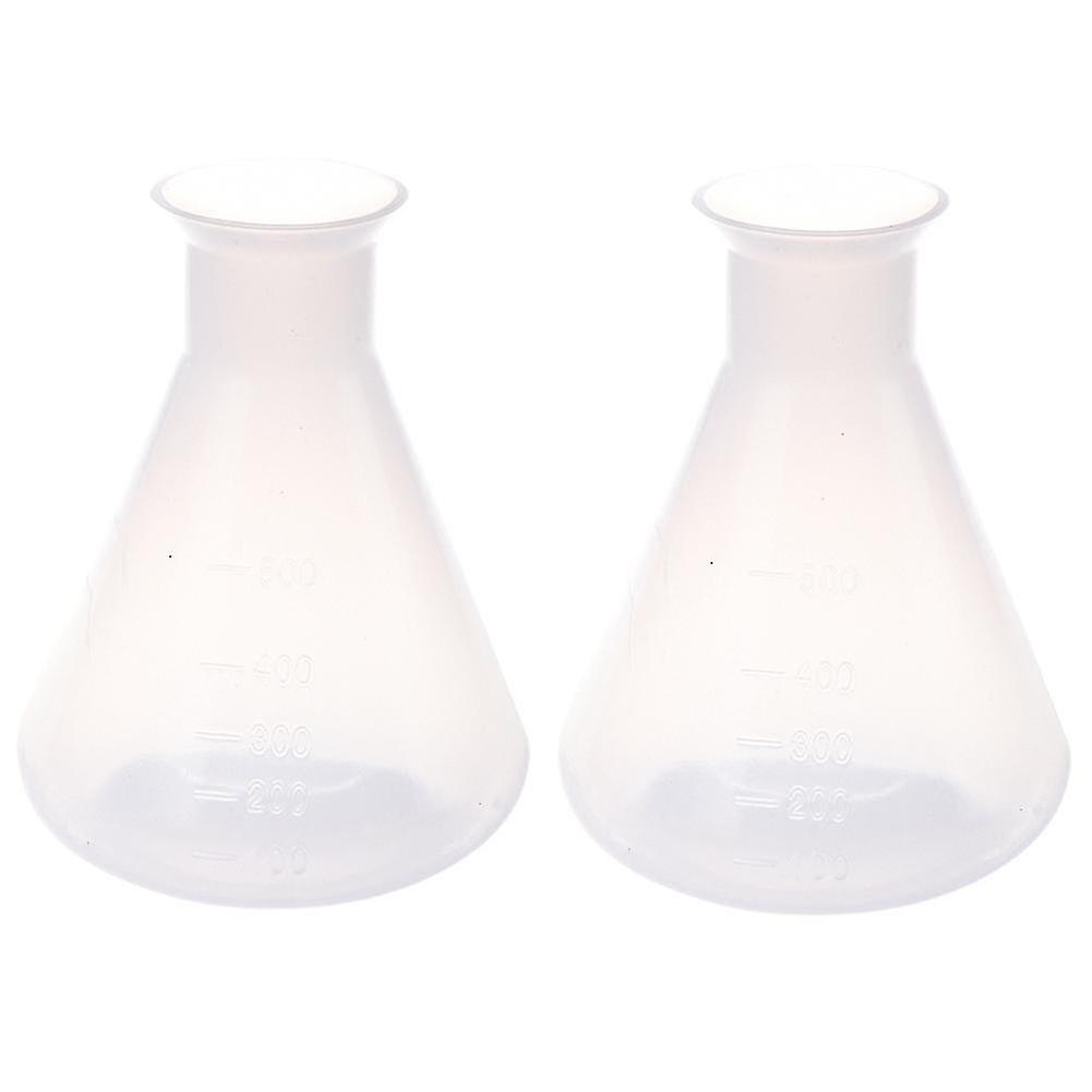 2x 500ml Clear Plastic Laboratory Chemical Conical Flask Storage Bottle