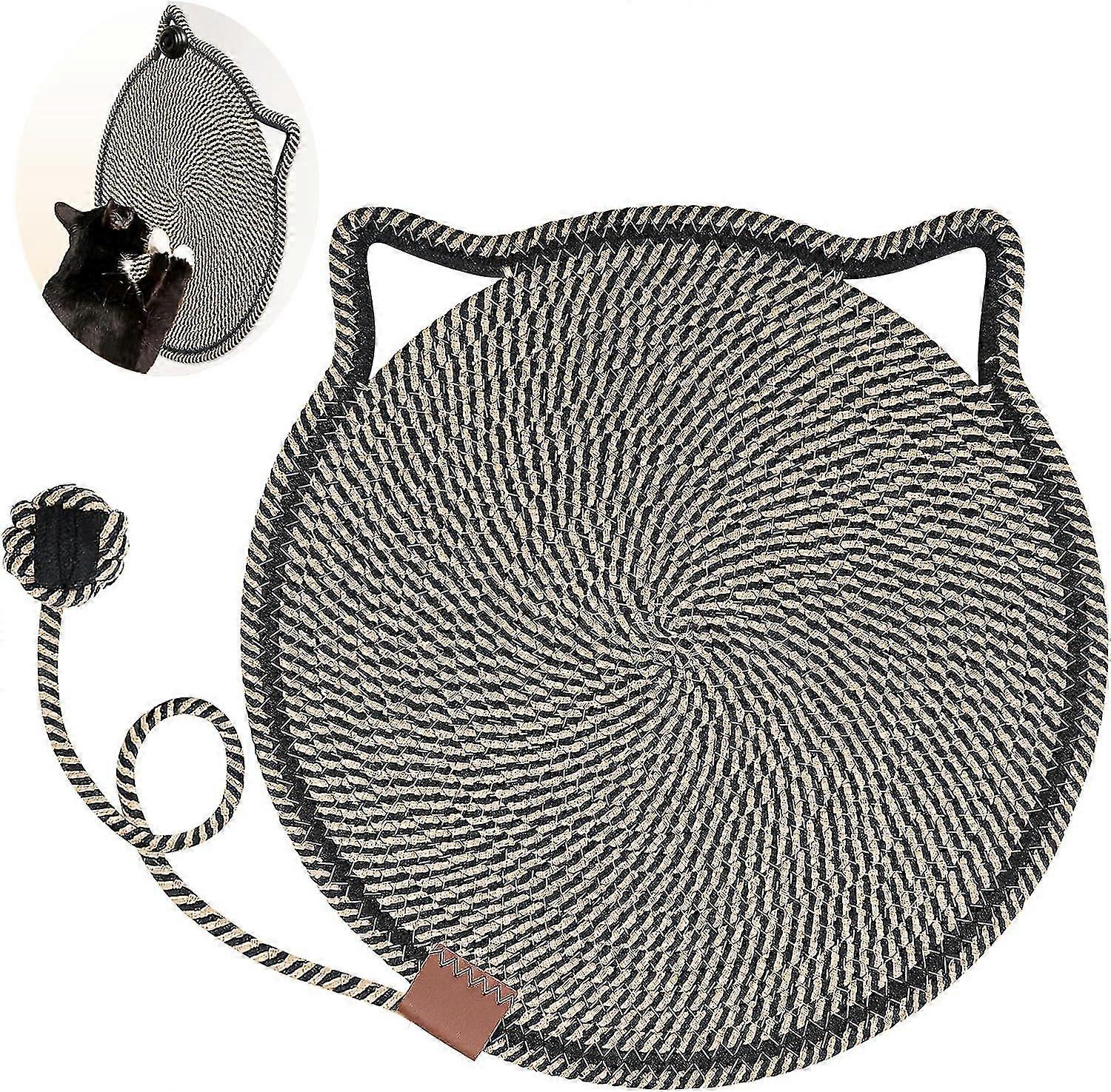 Cat Scratcher Mat, Natural Cotton Rope Cat Scratch Pad, 15.7'' Round Horizontal Floor Cat Scratching Pads for Indoor Cats