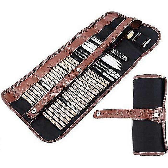 Professional Drawing And Sketching Set With Graphite Pencils, Charcoals, Erasable Pencils, Cutter And Canvas Case