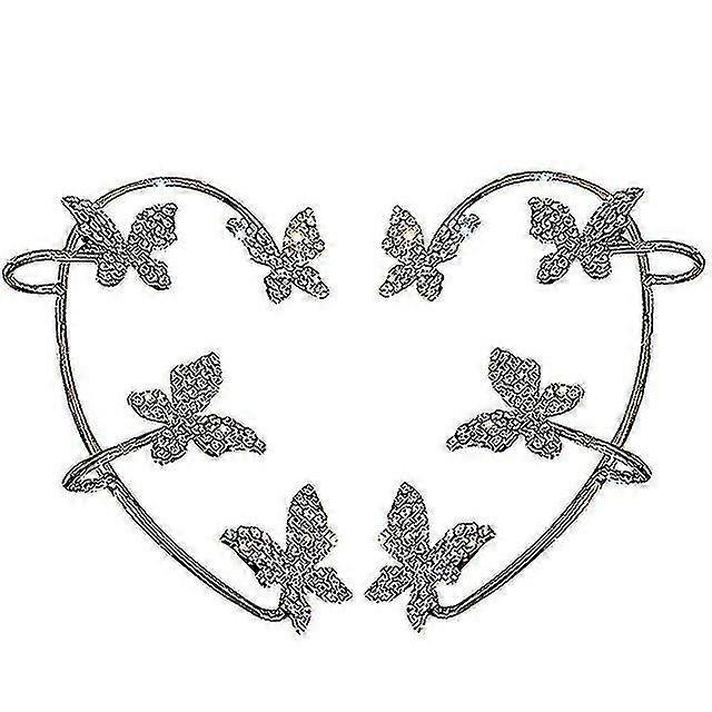 Sparkling Zircon Butterfly Earrings Ear Wrap Dangle Ear Cuff Non Piercing Earrings