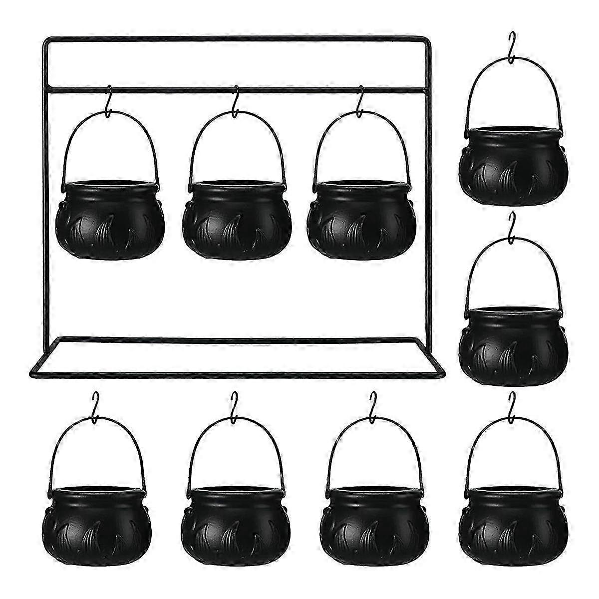 Black Witches Cauldron Candy Serving Bowls On Rack Plastic Candy Container Bucket Sets For Home Kit