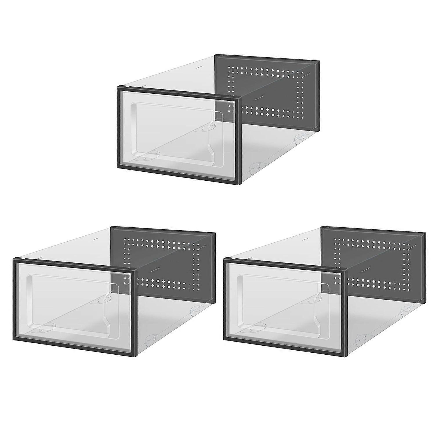 3 Pcs Transparent Shoe Storage Box Stackable Ventilation Hole Prevent Bad Odor Large Capacity with