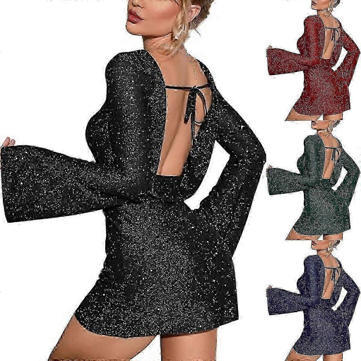 Kadın Backless Volanlı Kollu Köpüklü Örgü Mini Elbise Şık ve Göz Alıcı