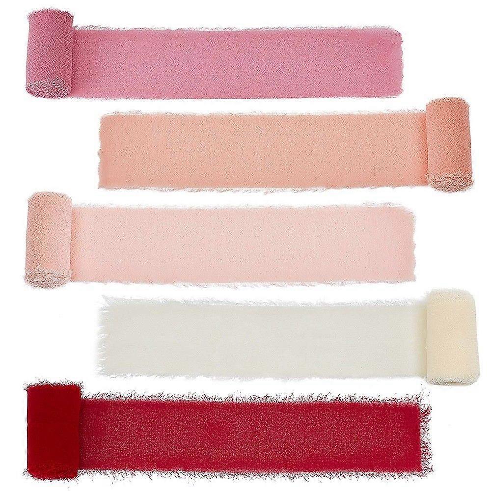 5 Colours Chiffon Ribbon Handmade Fringe Chiffon Silk-Like Ribbons Raw Edge 5 Rolls 8.2ft/2.5m for Wedding Flatlays Invitations Bouquets Backdrop Deco