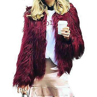Vrouwen Faux Fur Warme Jas Luxe Faux Fur Jas Shaggy Cardigan Voor Herfst Wear XXXL Wijn Rood